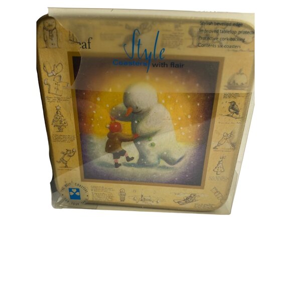 Christmas Style Coasters Set Of 6 - Cork backing Holiday Winter Tree Snowman - Picture 12 of 12